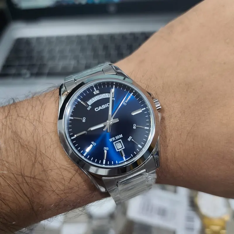 Casio Enticer Blue Dial Silver Men's Watch- MTP-1370D-2A2